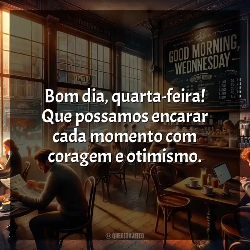Bom dia, Quarta-feira! Frases: Bom dia, quarta-feira! Que possamos encarar cada momento com coragem e otimismo.