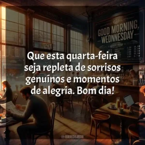 Que esta quarta-feira seja repleta de sorrisos genuínos e momentos de alegria. Bom dia! Bom dia, Quarta-feira!