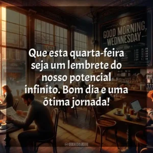 Que esta quarta-feira seja um lembrete do nosso potencial infinito. Bom dia e uma ótima jornada! Bom dia, Quarta-feira!