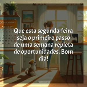Que esta segunda-feira seja o primeiro passo de uma semana repleta de oportunidades. Bom dia! Bom dia, Segunda Feira!