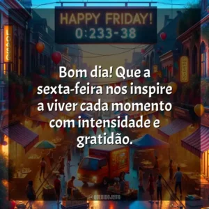 Bom dia! Que a sexta-feira nos inspire a viver cada momento com intensidade e gratidão. Bom dia, Sexta-feira!