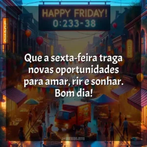 Que a sexta-feira traga novas oportunidades para amar, rir e sonhar. Bom dia! Bom dia, Sexta-feira!