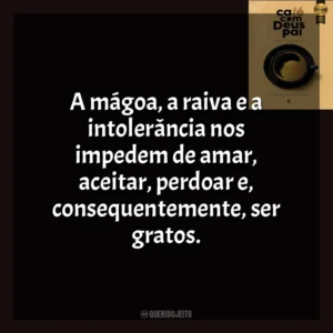 A mágoa, a raiva e a intolerância nos impedem de amar, aceitar, perdoar e, consequentemente, ser gratos. Café com Deus Pai (Livro)