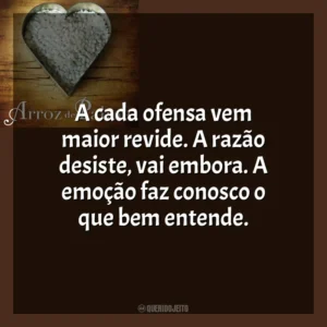 A cada ofensa vem maior revide. A razão desiste, vai embora. A emoção faz conosco o que bem entende. O Arroz de Palma (Livro)
