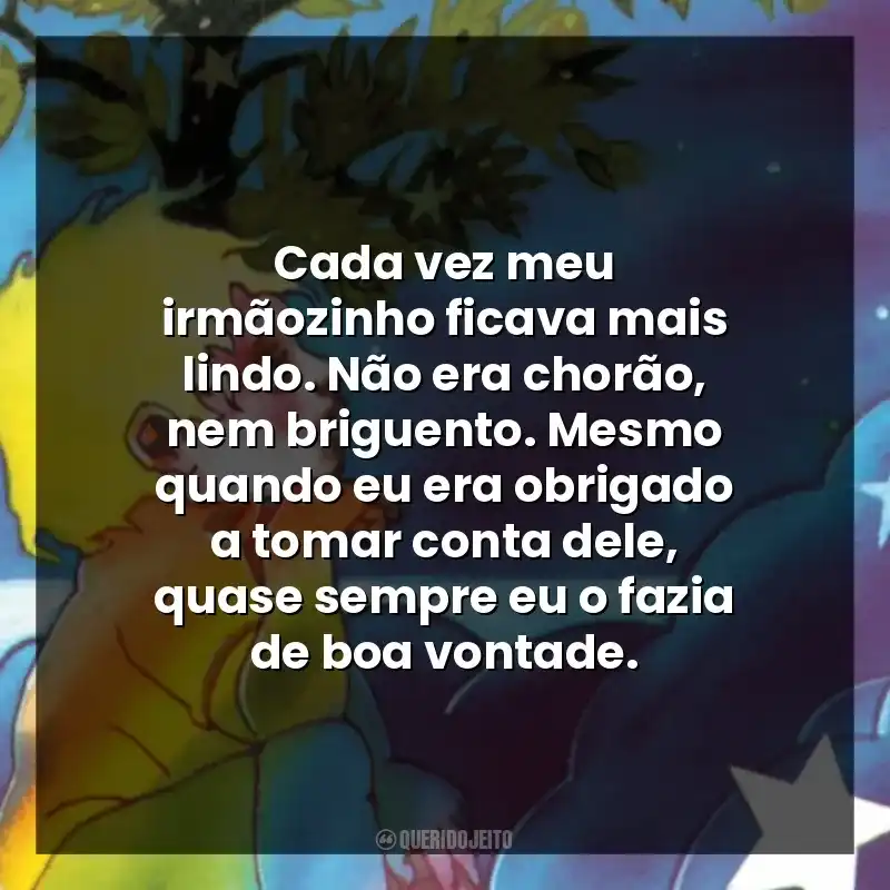Cada vez meu irmãozinho ficava mais lindo. Não era chorão, nem briguento. Mesmo quando eu era obrigado a tomar conta dele, quase sempre eu o fazia de boa vontade.