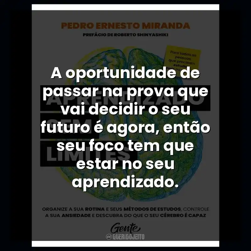 Frases do Livro Aprendizado Sem Limites: A oportunidade de passar na prova que vai decidir o seu futuro é agora, então seu foco tem que estar no seu aprendizado.