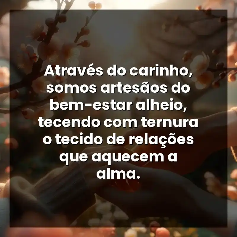 Através do carinho, somos artesãos do bem-estar alheio, tecendo com ternura o tecido de relações que aquecem a alma.