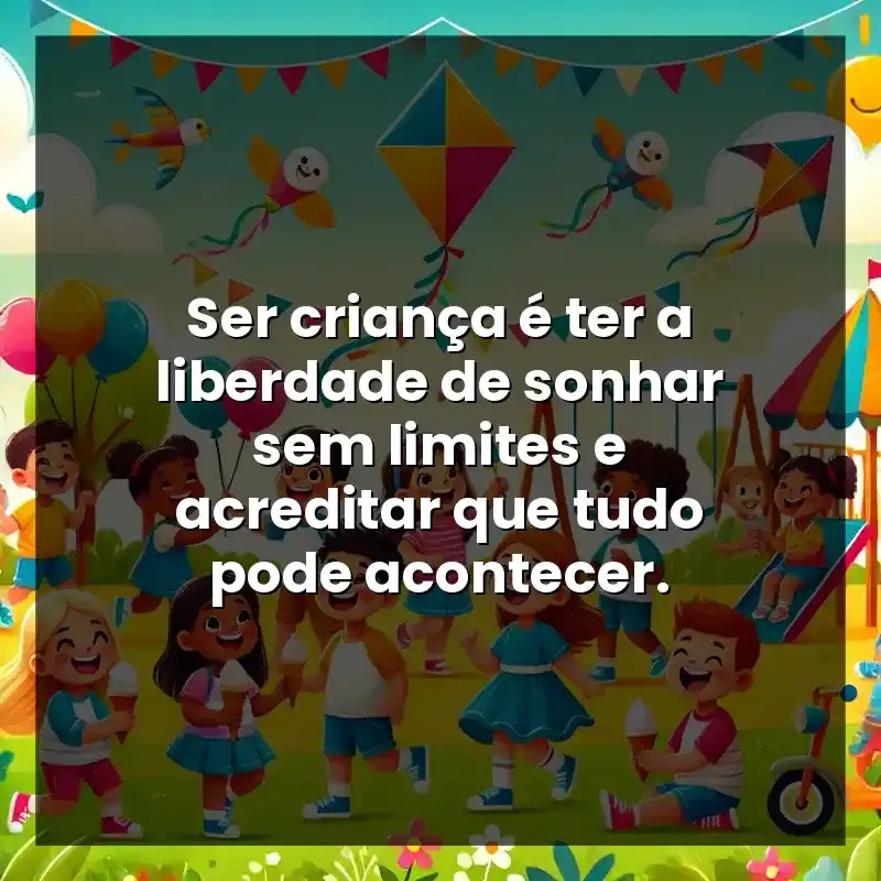 Ser criança é ter a liberdade de sonhar sem limites e acreditar que tudo pode acontecer.