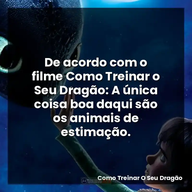 De acordo com o filme Como Treinar o Seu Dragão: A única coisa boa daqui são os animais de estimação.