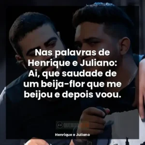 Nas palavras de Henrique e Juliano: Ai, que saudade de um beija-flor que me beijou e depois voou.