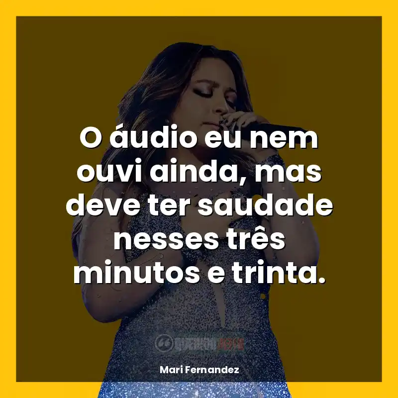 Mensagens Mari Fernandez: O áudio eu nem ouvi ainda, mas deve ter saudade nesses três minutos e trinta.