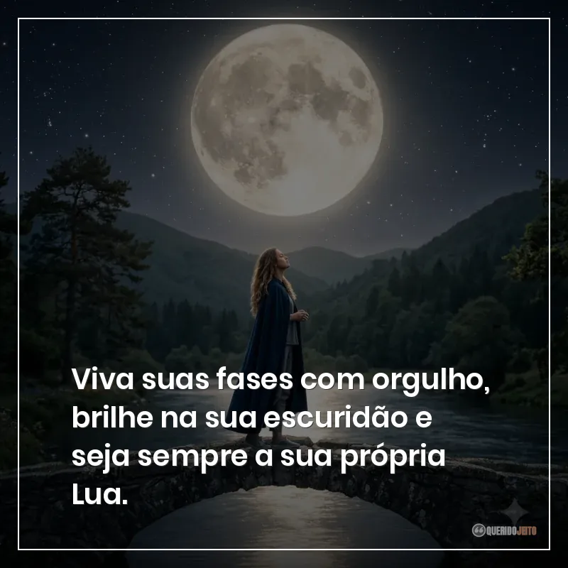 Viva suas fases com orgulho, brilhe na sua escuridão e seja sempre a sua própria Lua.
Frases inspiradoras sobre a Lua sobre orgulho e brilho